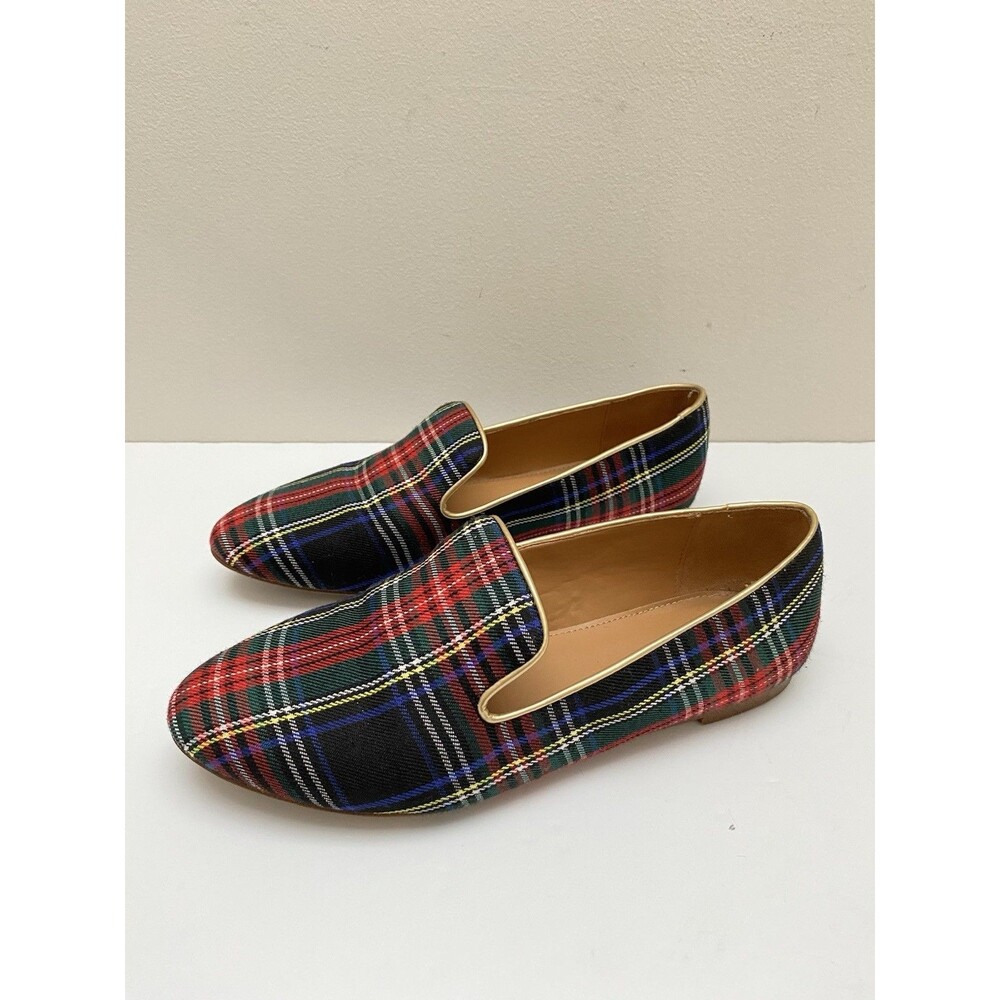 J. CREW AT839 Size 5.5. Women’s Holiday Red Tartan Plaid Smoking Loafers Flats - Picture 5 of 8